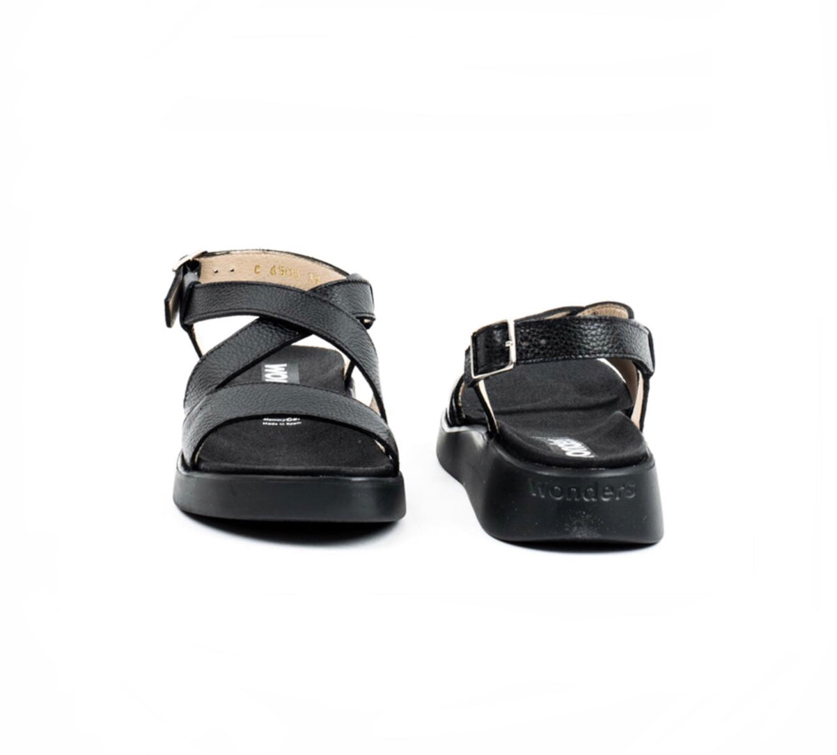 Wonders C-6505 Black Willer Negro Leather Wedge Made In Spain