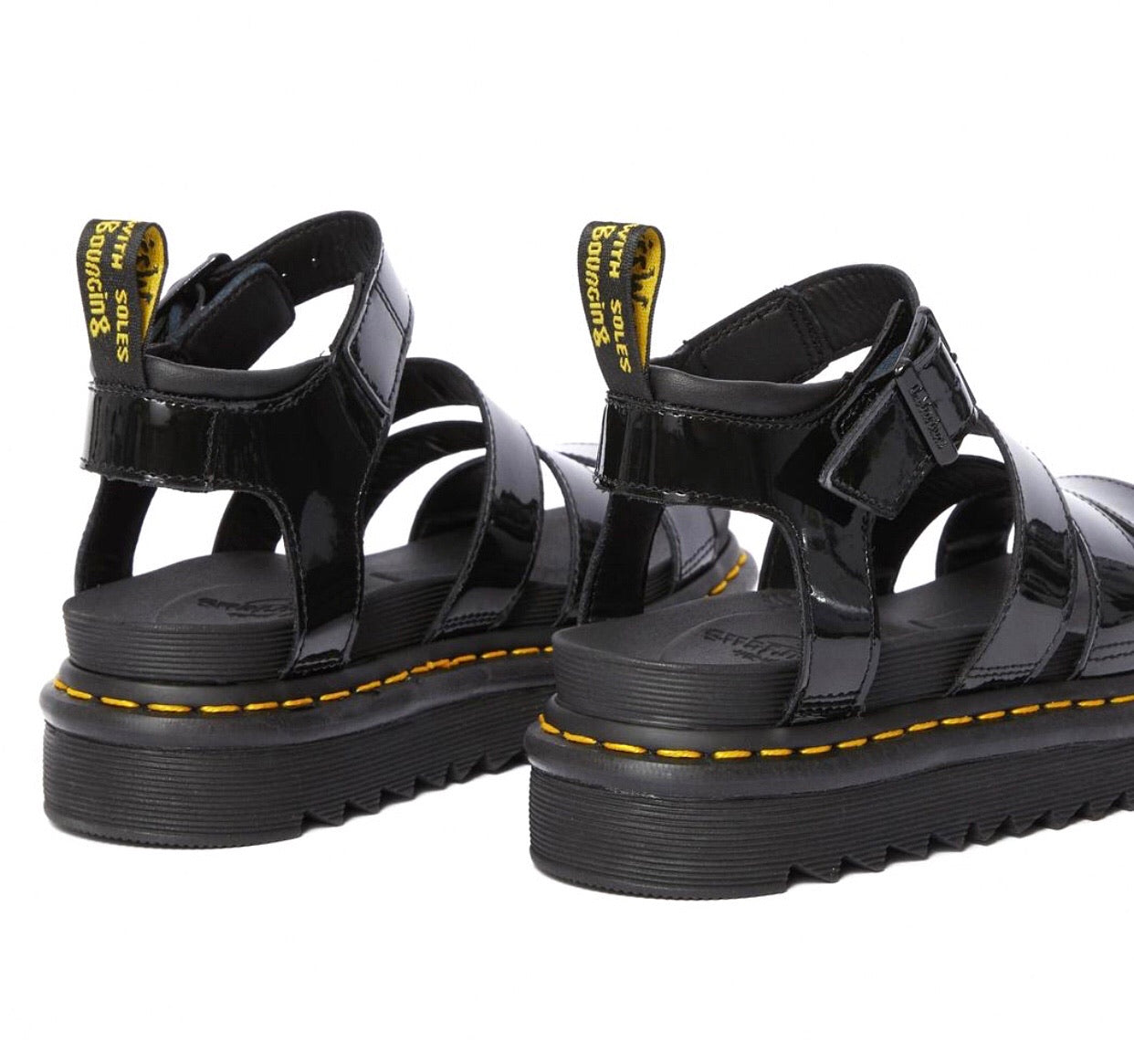 Dr. Martens Blaire Chunky Black Patent Sandal Buckle 3 Strap