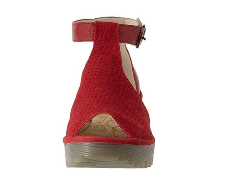 Fly London YALL962FLY Lipstick Red Cupi/mous Women's Wedges Open Toe Sandals Made In Portugal