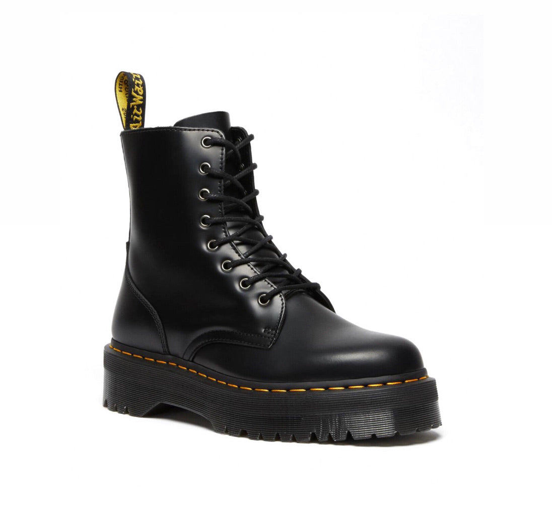 Dr. Martens Jadon Black Smooth Zip Platform Ankle 8 Eyelet Boot