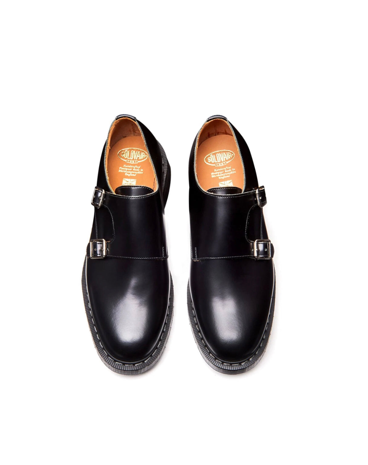 Solovair Black Hi Shine Double Buckle Monk Shoe Made In England