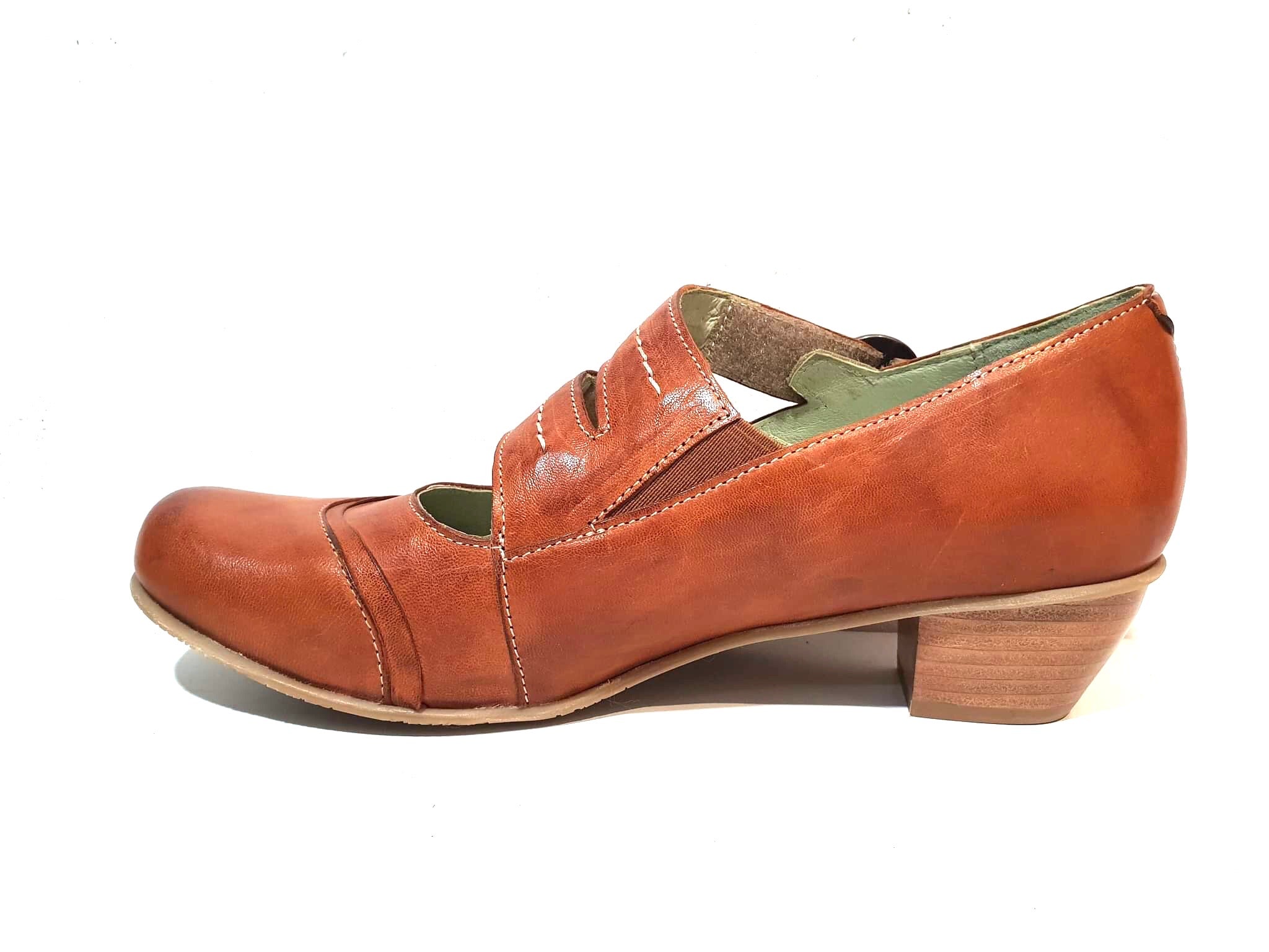 Mentha Alt Cognac Leather Women’s Court Shoes Mary Jane Double Buckle Velcro Made In Portugal