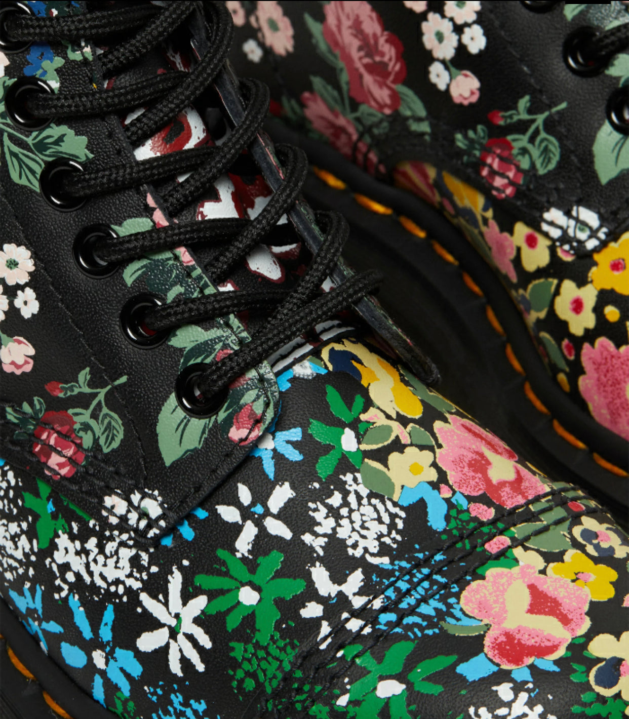 Dr. Martens Sinclair Black Floral Mash Up Backhand Zip Ankle 8 Eyelet Boot