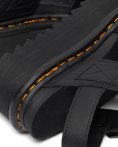 Dr. Martens Voss Quad Black Hydro Leather Yellow Stitch Platform Sandal