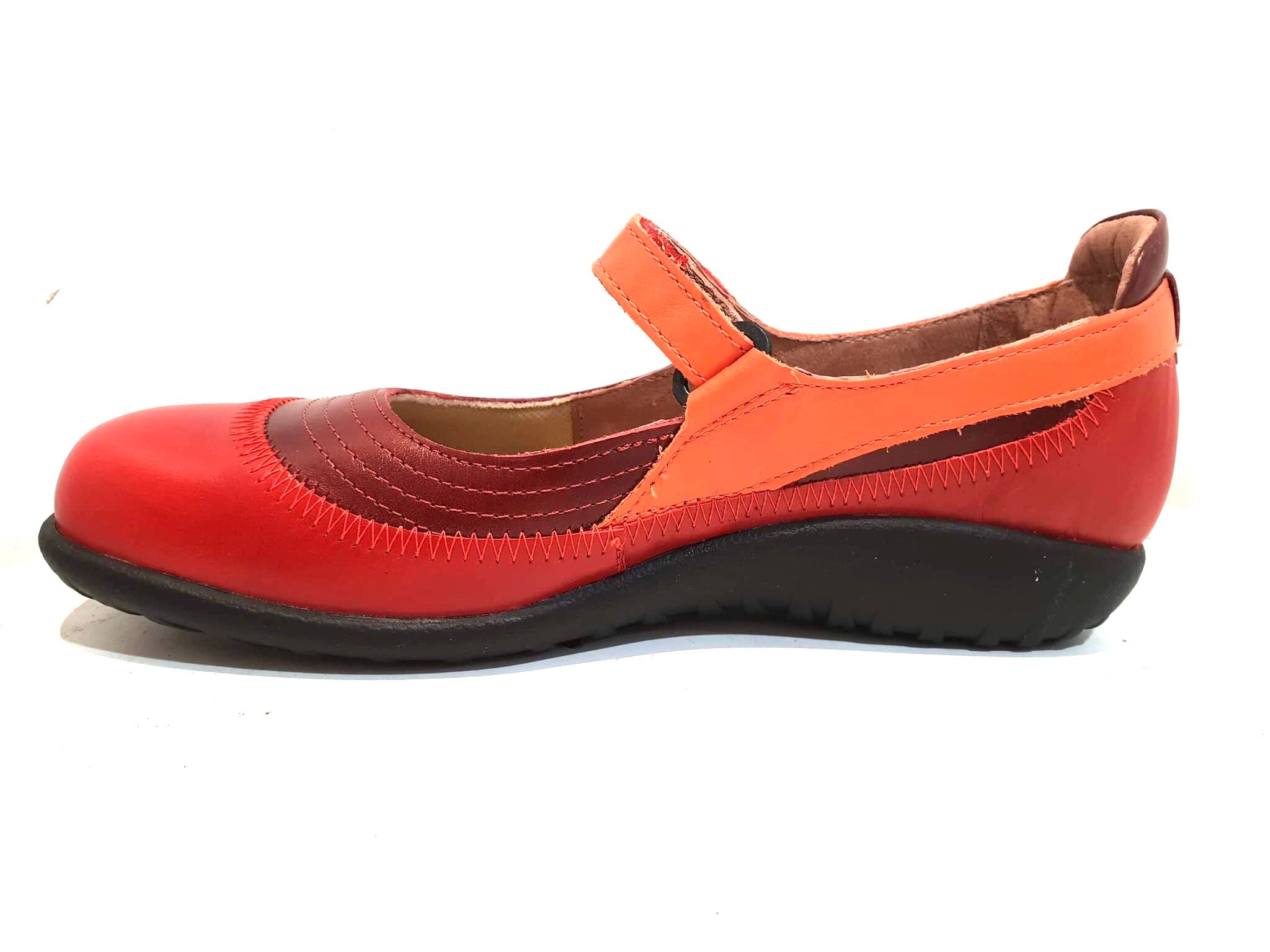 Naot Kirei Rumba Poppy Orange Leather Velcro Mary Janes Ladies Shoes Made In Israel