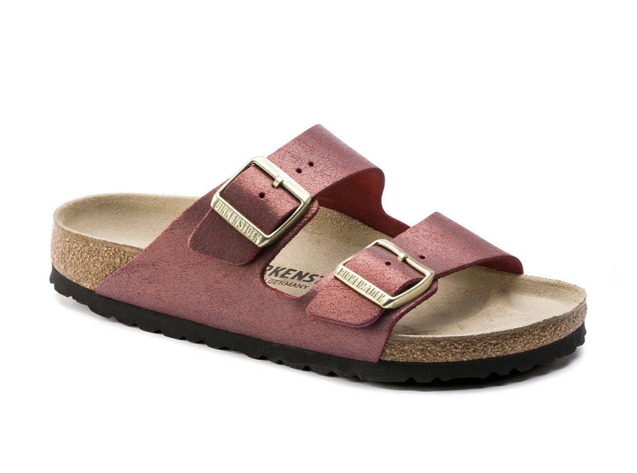 Birkenstock Arizona Washed Metallic Port Suede Leather Made In Germany