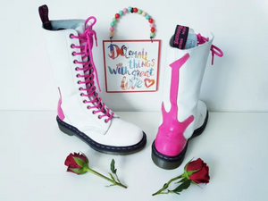 Dr. Martens 1914 Rocker Guitar White Pink 14 Eyelet Boot