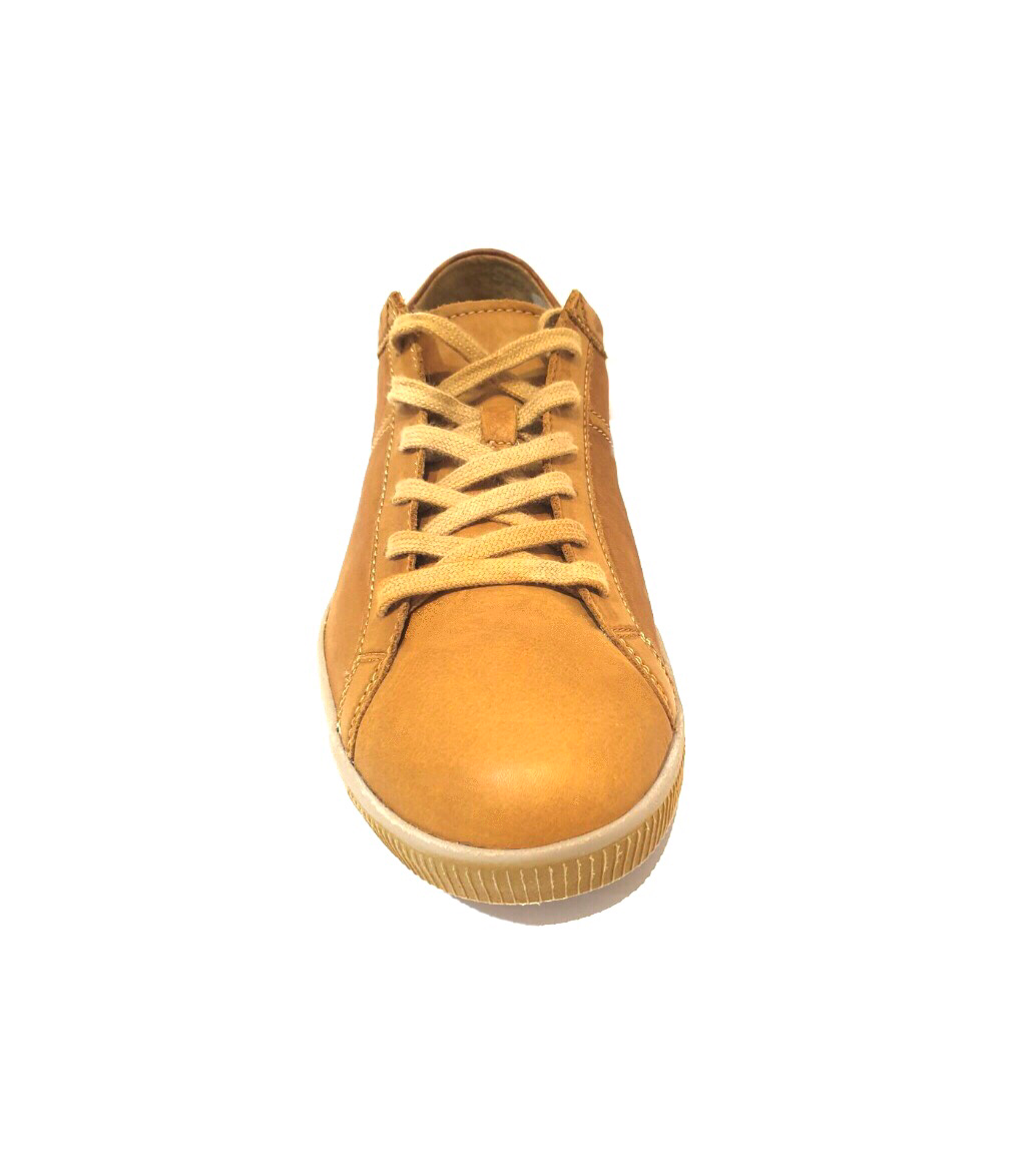 Softinos Tom Washed Ochre Yellow Leather Lace Up 6 Eyelet Shoe Made In Portugal
