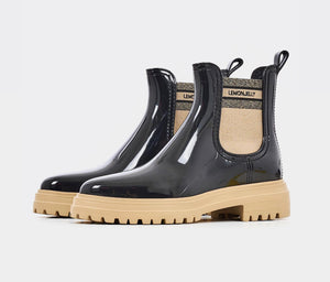 Lemon Jelly Flow 01 Black Chelsea Ankle Vegan Rain Boots Made In Portugal