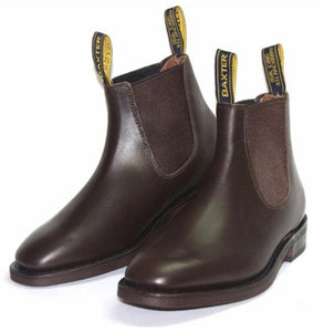 Baxter Saddler Walnut Brown One Piece Leather Rubber Sole Chelsea Boot Made In Australia