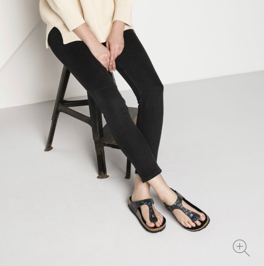 Birkenstock Gizeh Spotted Metallic Black Leather Made In Germany