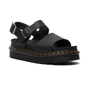 Dr. Martens Voss Black Hydro Leather Yellow Stitch Sandal