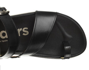 Wonders B-7413 Black Negro Pergamena Leather Toe Loop Sandals Made In Spain