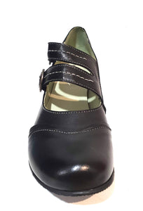 Mentha Alt Black Leather Women’s Court Shoes Mary Jane Double Buckle Velcro Made In Portugal