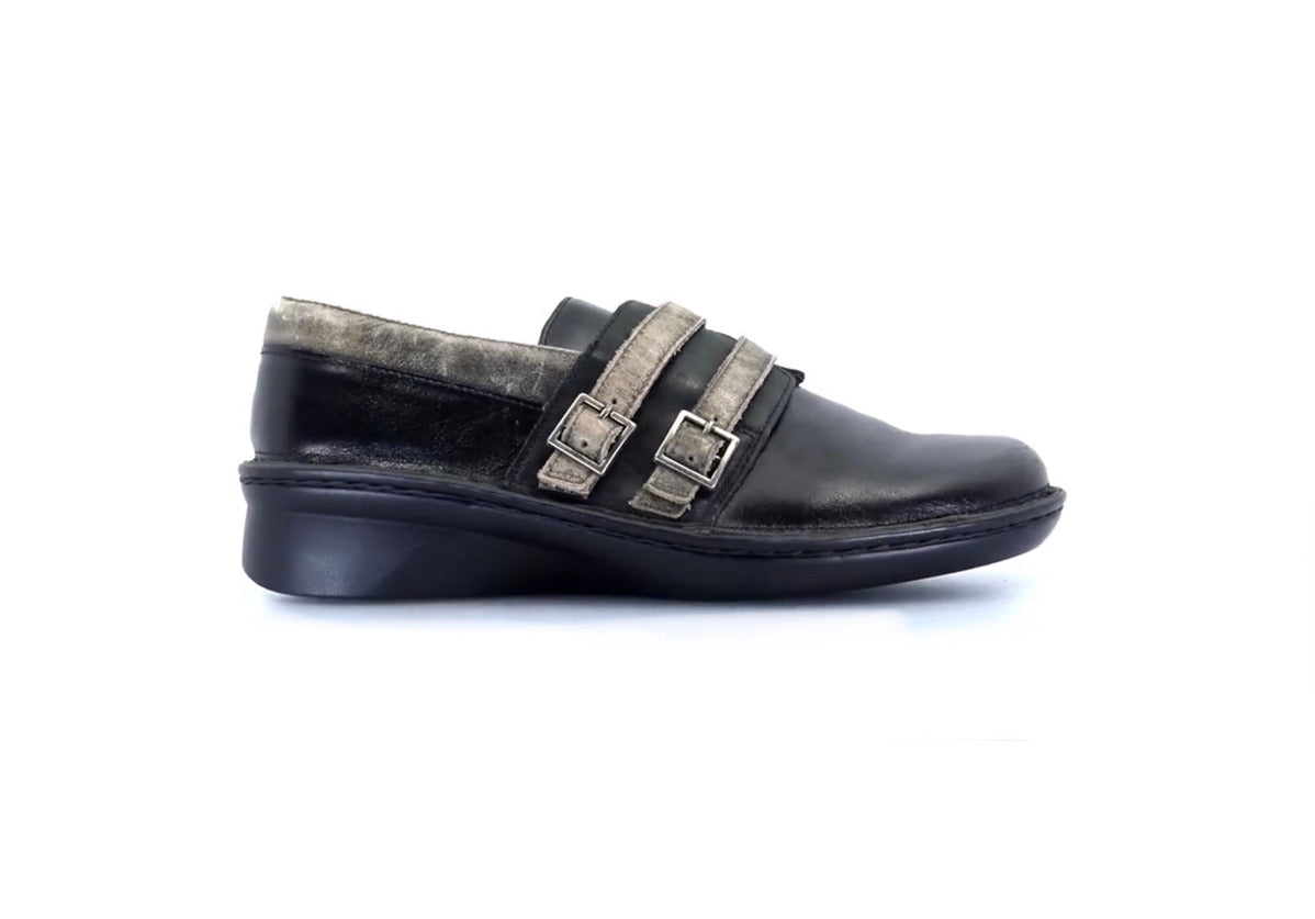 Naot Celesta Black Leather 2 Buckle Shoe Made In Israel