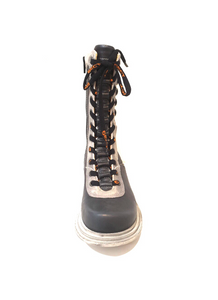 Eject EJW19-13 Grey Black 11 Eyelet Zip Mid Calf Boot Made In Portugal