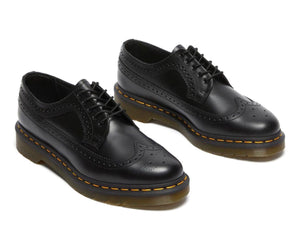 Dr. Martens 3989 Black Smooth Yellow Stitch Brogue 5 Eyelet Shoe