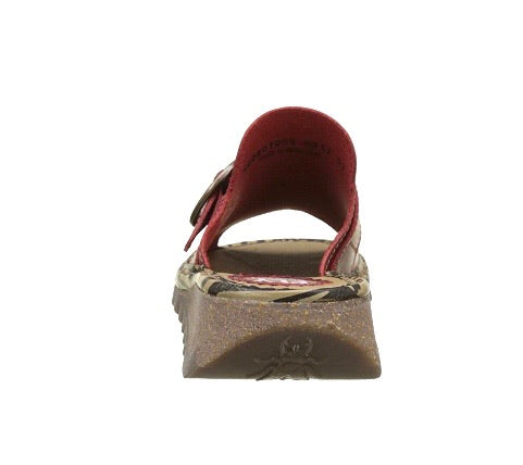 Fly London Tani807fly Red Women's Leather Wedge Slide Made In Portugal