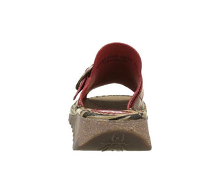 Fly London Tani807fly Red Women's Leather Wedge Slide Made In Portugal