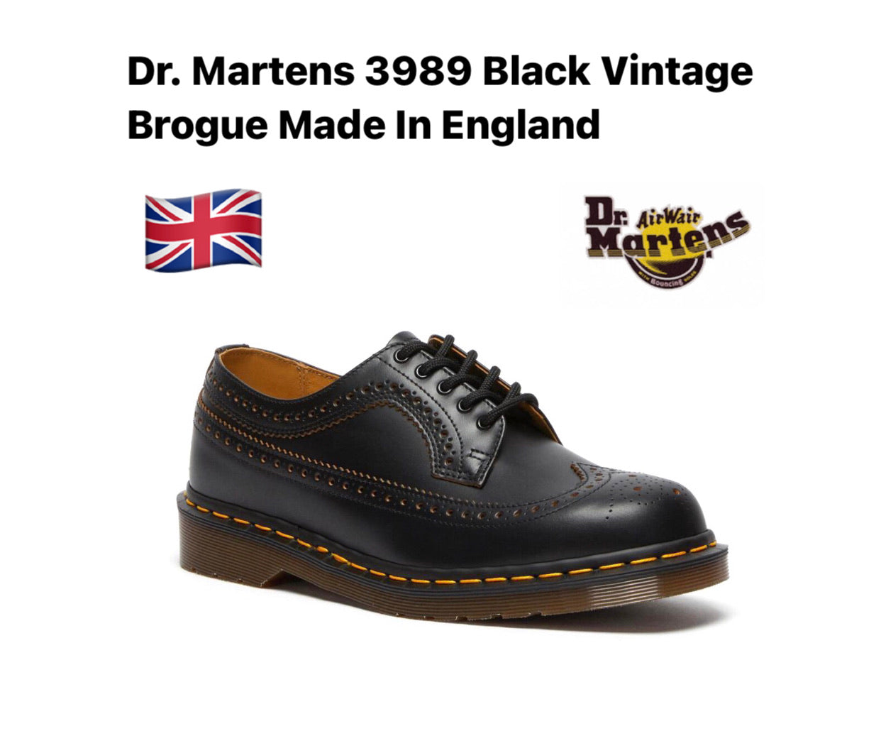 Dr. Martens 3989 Black Vintage Brogue Made In England
