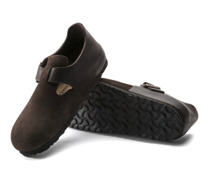 Birkenstock London Ebony Brown Oiled Leather Suede Leather Classic Footbed