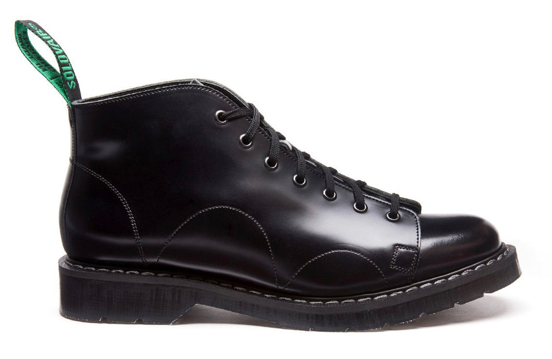 Solovair Monkey Black Hi-Shine 7 Eyelet Boot Made In England