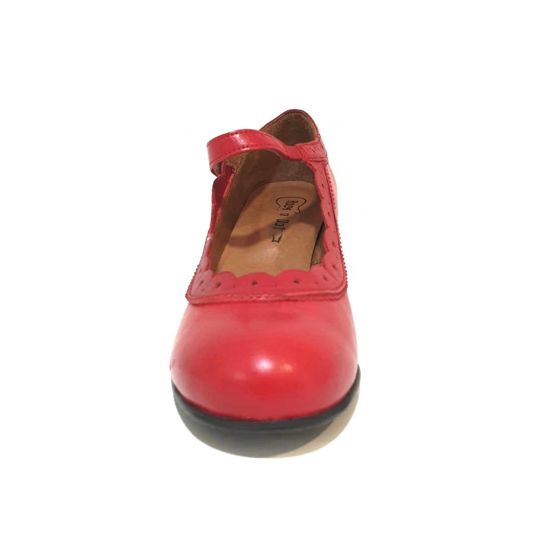 Rock n’ Dot 9847 Dorothy All Rosso Red Leather Button Court Shoe Made In Portugal