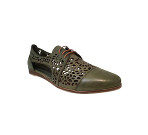 Sala Europe Kate Khaki 3 Eyelet Perforated Shoe Made In Turkey