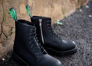 Black greasy 8 eye derby boot clearance