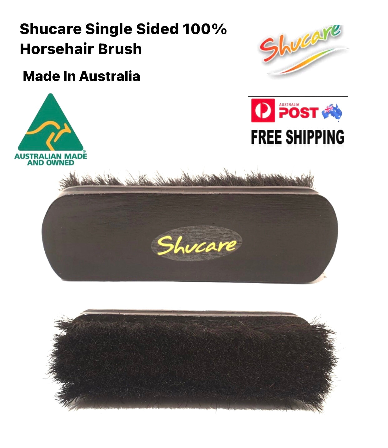 Shucare Single Sided 100% Horse Hair Brush 7.5 Inch Made In Australia