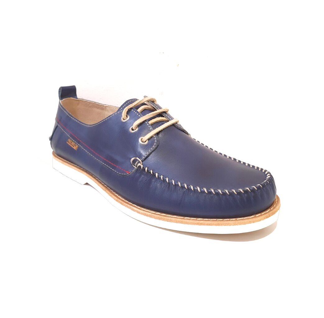 Pikolinos M3D-4074 Nautic Blue Leather 3 Eyelet Boat Shoes Made In Spain