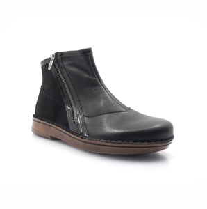 Naot Spello Black Madras Leather Double Zip Ankle Boot Made In Israel