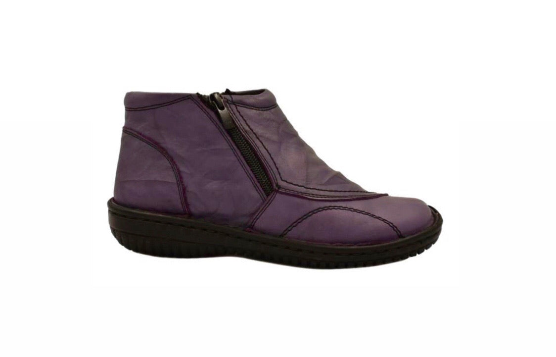 Cabello Comfort 5250-27 Purple Crinkle Double Zip Ankle Boot Made In Turkey