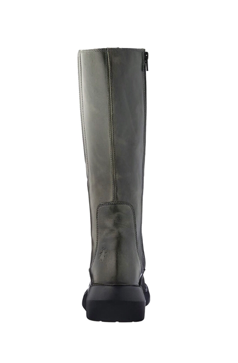 Fly London Bola503Fly Diesel Green Leather Zip Knee High Boot Made In Portugal