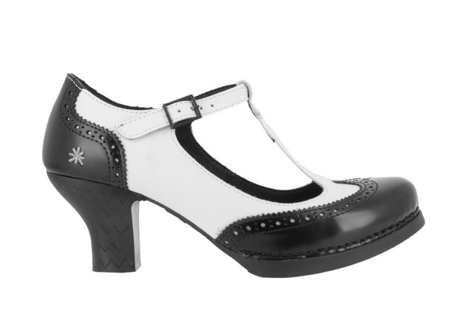 1067 Black White T-Bar Brogue Court Shoe Made In – Redpath Canberra