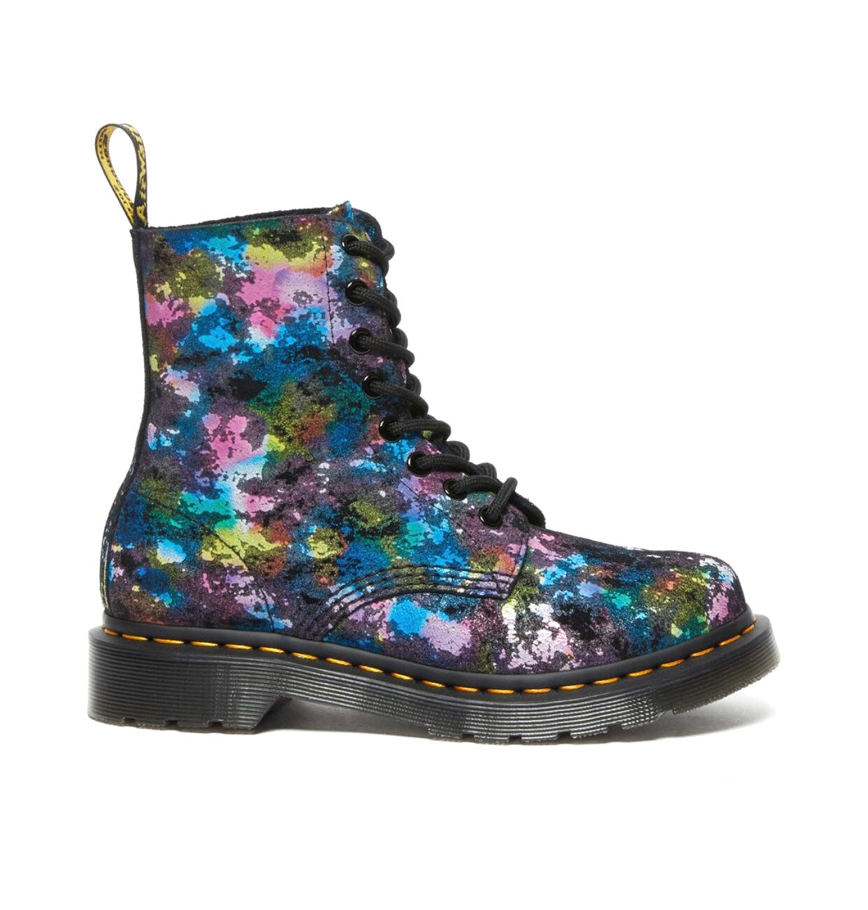 Dr. Martens 1460 Pascal Black Rainbow Burst Suede Floral Ankle 8 Eyelet Boot