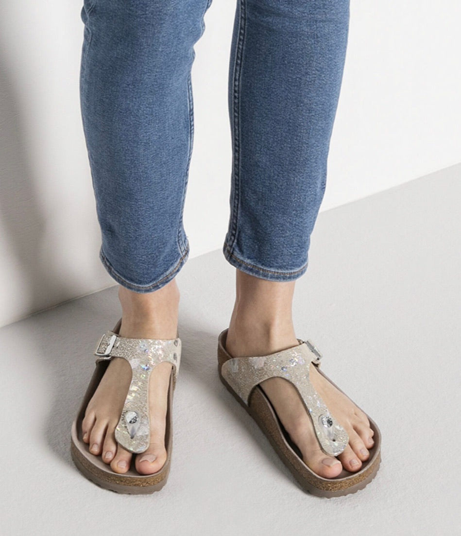 Birkenstock Gizeh Spotted Metallic Silver Leather Made In Germany