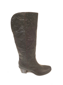 Progetto 9809 T Moro Lacro Dark Brown Crinkle Leather Knee High Boot Made In Italy