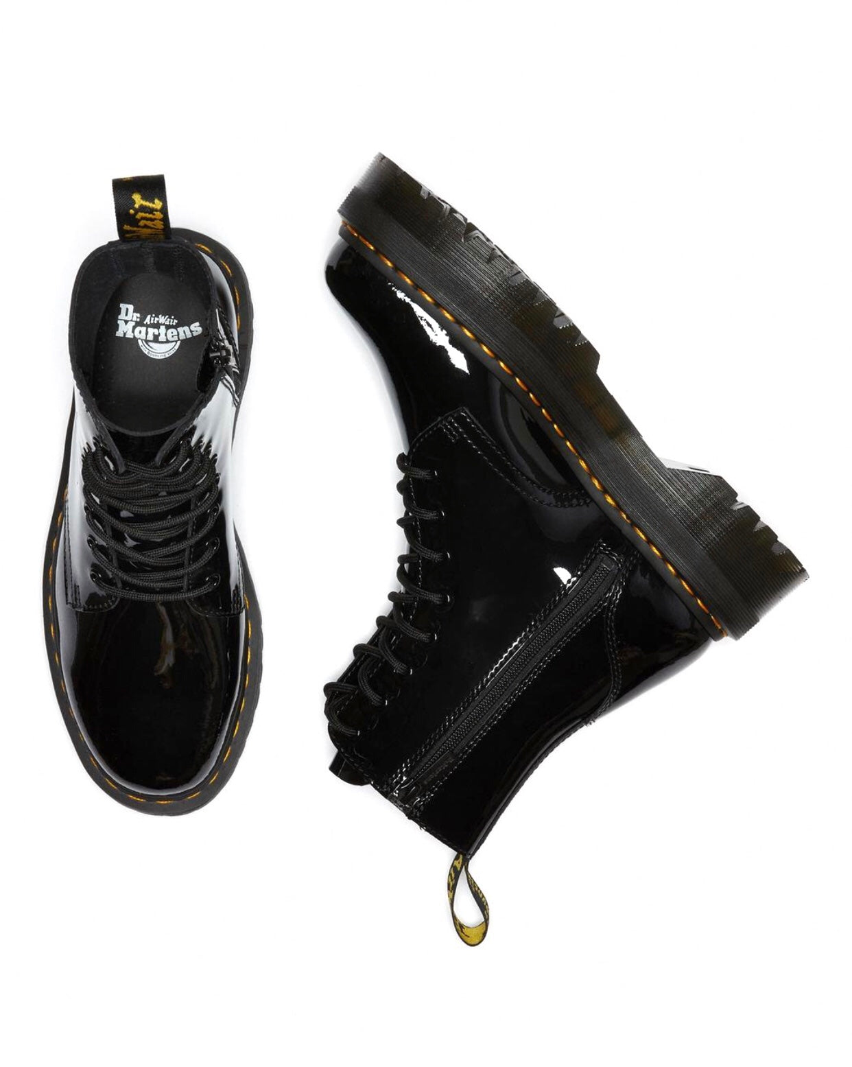 Dr. Martens Jadon Black Patent Zip Platform Ankle 8 Eyelet Boot