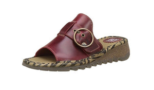 Fly London Tani807fly Red Women's Leather Wedge Slide Made In Portugal