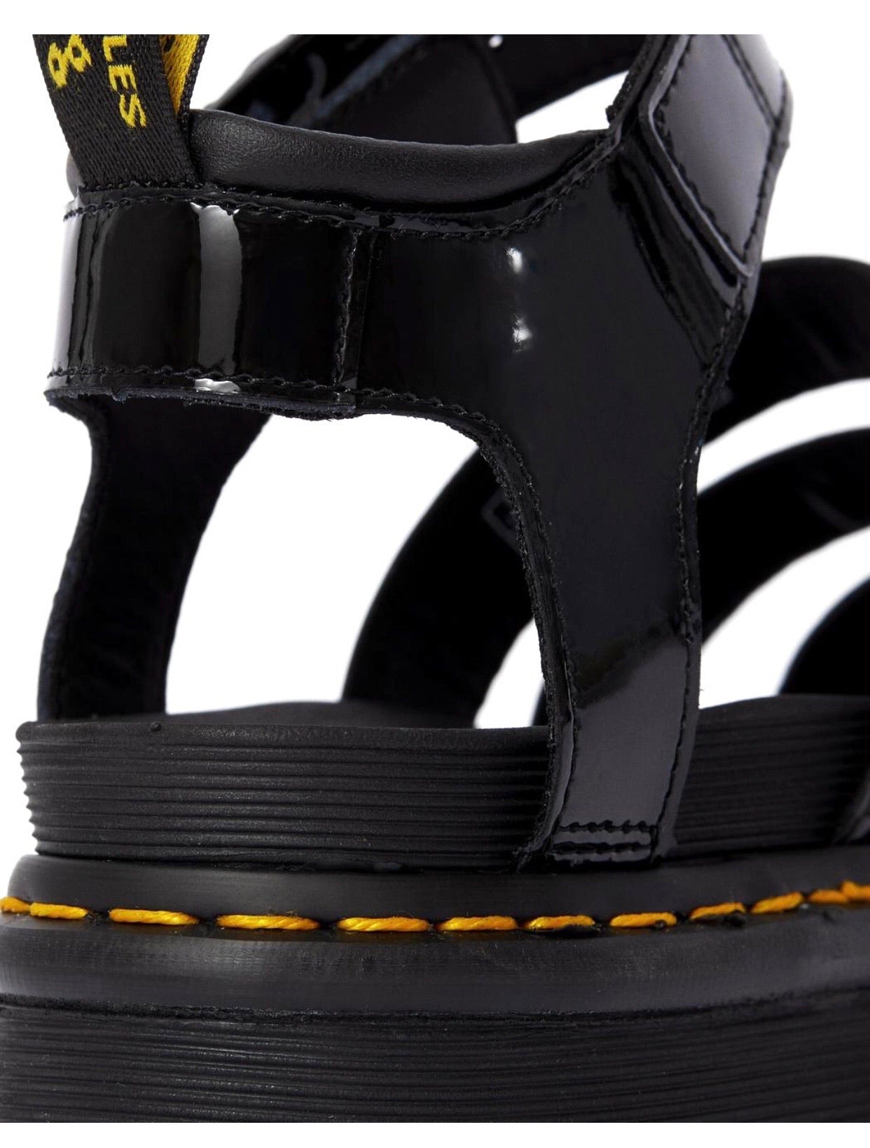 Dr. Martens Blaire Chunky Black Patent Sandal Buckle 3 Strap