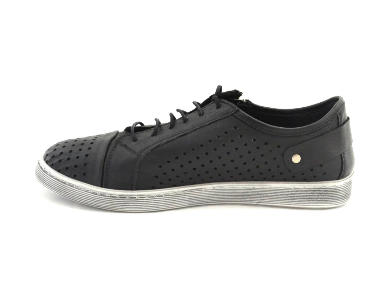 Cabello Comfort EG17 Black Perforated 6 Eyelet Zip Shoe Made In Turkey