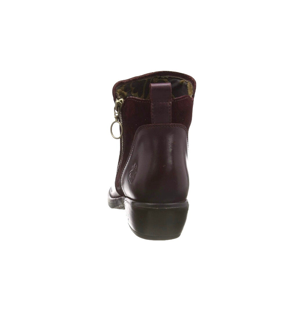 Fly London Meli Wine Leather Zip Ankle Boot Made In Portugal
