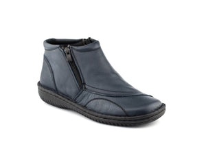 Cabello Comfort 5250-27 Navy Crinkle Double Zip Ankle Boot Made In Turkey