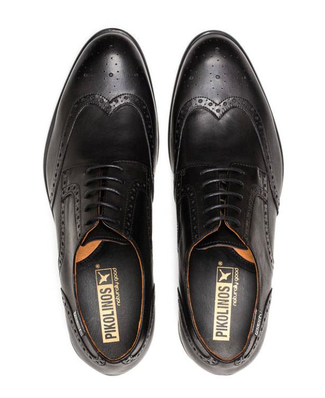 Pikolinos M7J-4186 Black Mens Brogue 4 Eyelet Lace Up Made In Spain