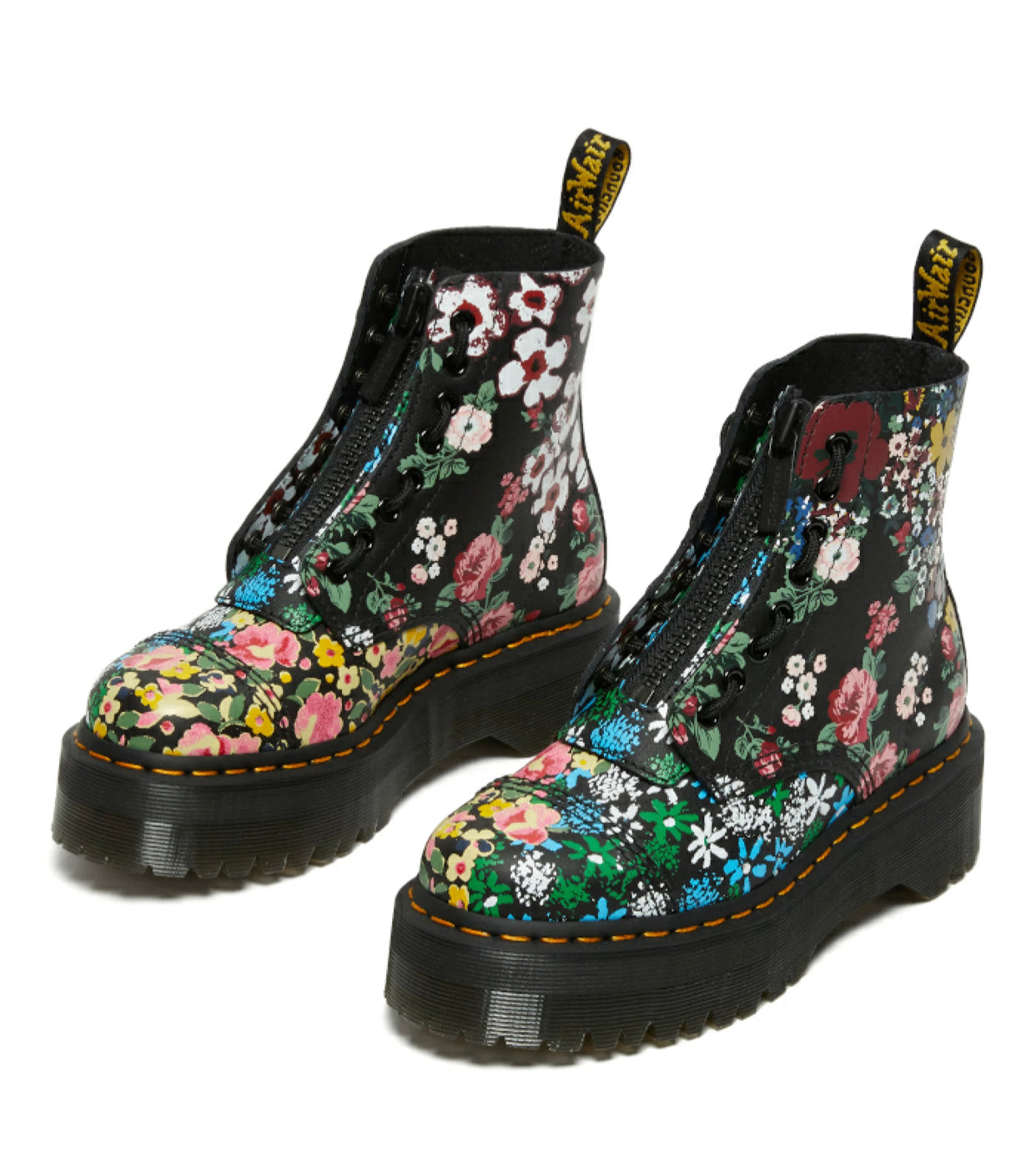 Dr. Martens Sinclair Black Floral Mash Up Backhand Zip Ankle 8 Eyelet Boot