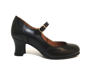 Rock n’ Dot 9397 Sharon All Black Leather Court Shoe Made In Portugal