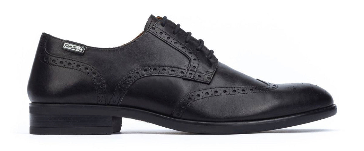 Pikolinos M7J-4186 Black Mens Brogue 4 Eyelet Lace Up Made In Spain