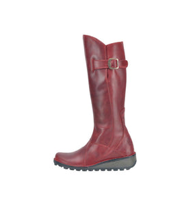 Fly London Mol Red Leather Zip Up Knee High Made In Portugal