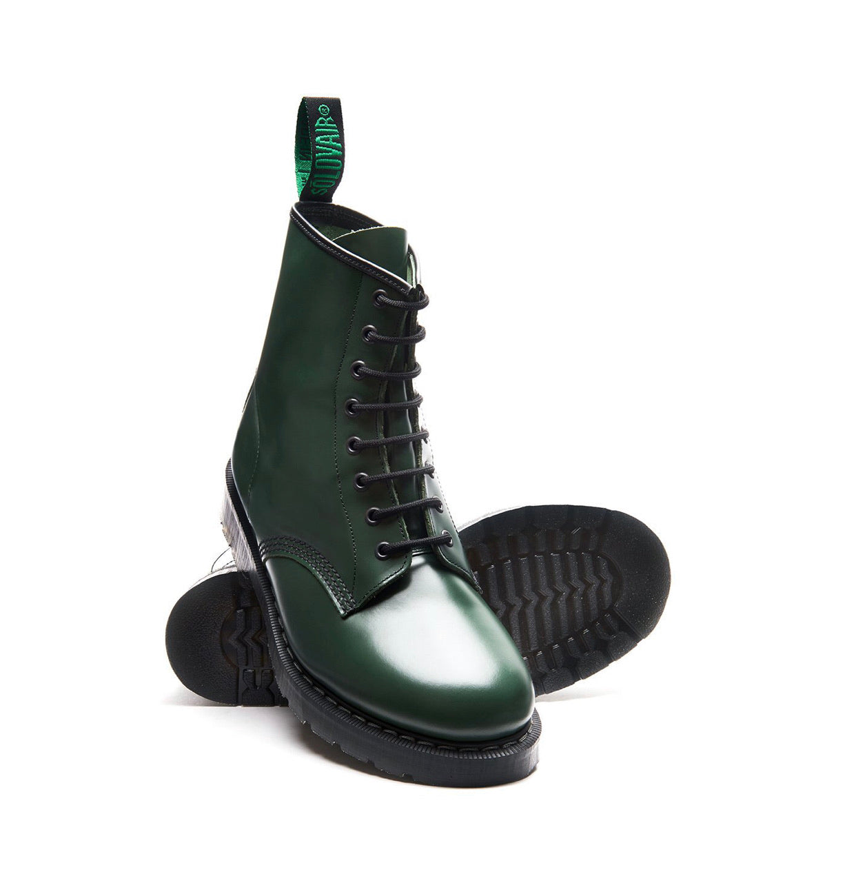 Solovair Green Hi-Shine 8 Eyelet Boot Made In England